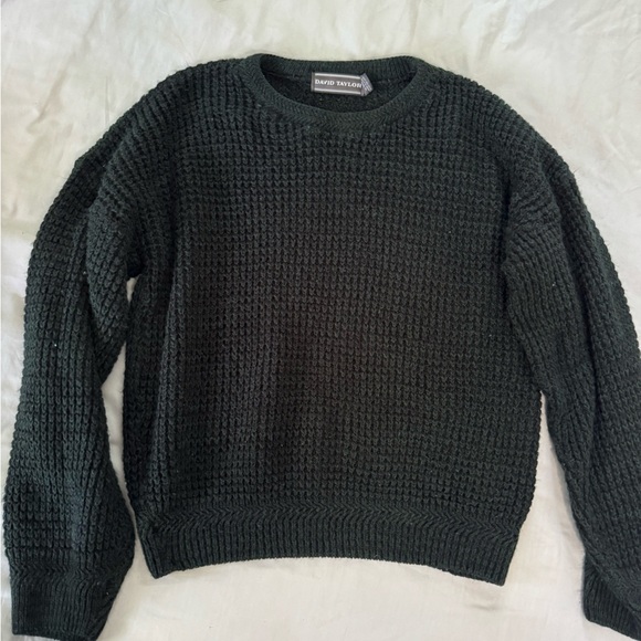 David Taylor Dark Hunter Green Knit Crewneck Sweater Fall Cozy Style - Picture 1 of 5